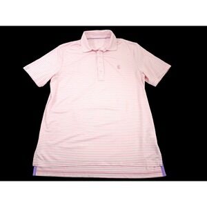Men's M Ralph Lauren Pink Striped Short Sleeve Polo‎ Golf Shirt Tee T-Shirt EUC